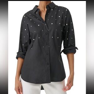 Karl Lagerfeld Black Button Down Shirt with White Dots
